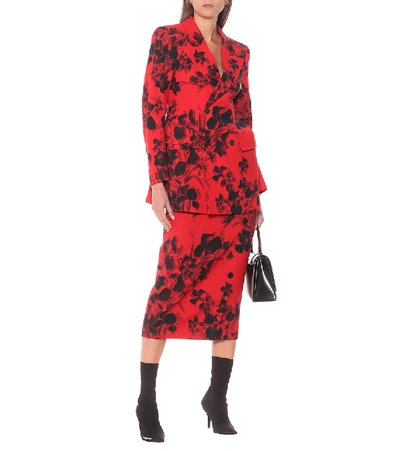 Shop Balenciaga Hourglass Floral Virgin Wool Blazer In Red