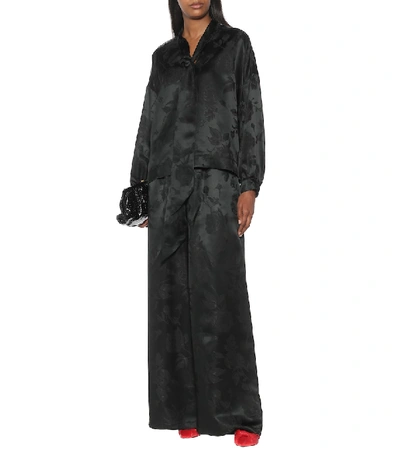 Shop Balenciaga Wide-leg Floral-jacquard Pants In Black