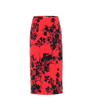 Shop Balenciaga Floral Virgin Wool Midi Skirt In Red