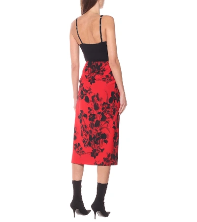 Shop Balenciaga Floral Virgin Wool Midi Skirt In Red