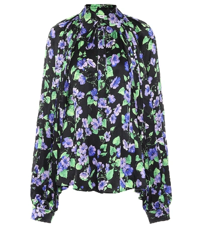 Shop Balenciaga Floral Silk Shirt In Purple