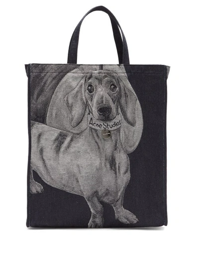 Acne Studios Audrey Dog-jacquard Denim Tote Bag In Blue | ModeSens