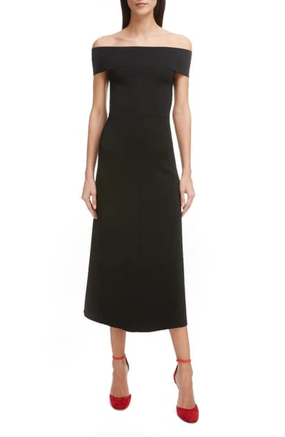 Shop Victoria Beckham Bardot Off The Shoulder Midi Dress In Black