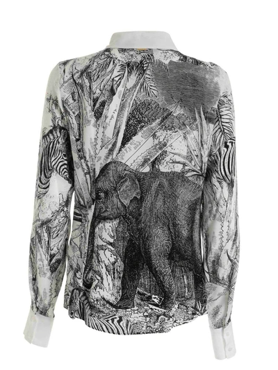 Shop Class Roberto Cavalli Jungle Print Crepe Shirt In Black And White