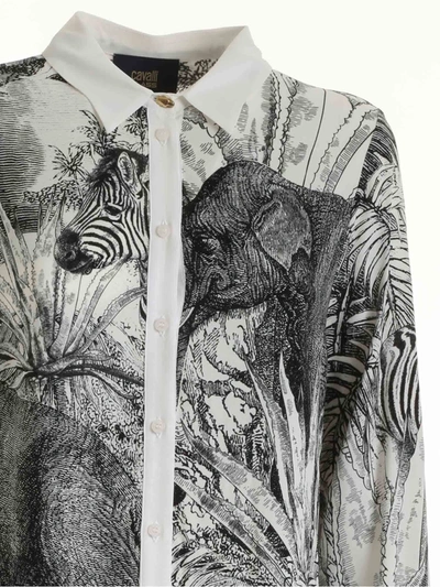 Shop Class Roberto Cavalli Jungle Print Crepe Shirt In Black And White