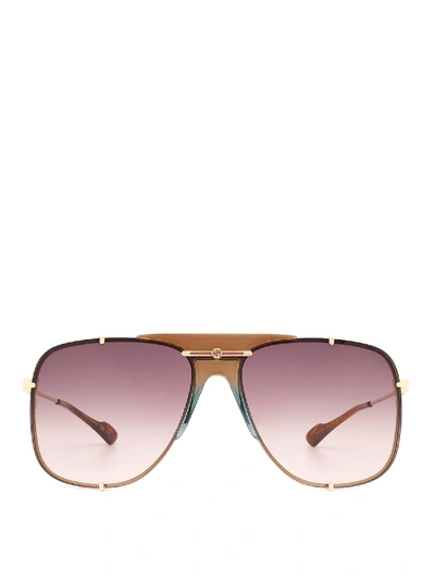 Shop Gucci Metallic Pilot Sunglasses With Brown Lenses