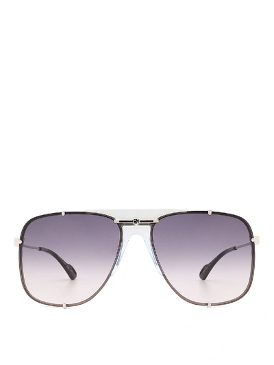 Shop Gucci Pilot Sunglasses Metallic With Grey Lenses