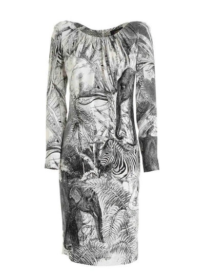 Shop Class Roberto Cavalli Jungle Print Cady Dress In Black And White
