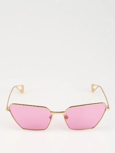 Shop Gucci Pink Lens Gold-tone Metal Sunglasses