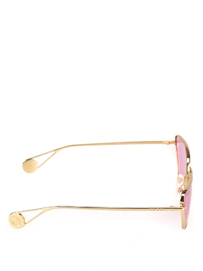 Shop Gucci Pink Lens Gold-tone Metal Sunglasses