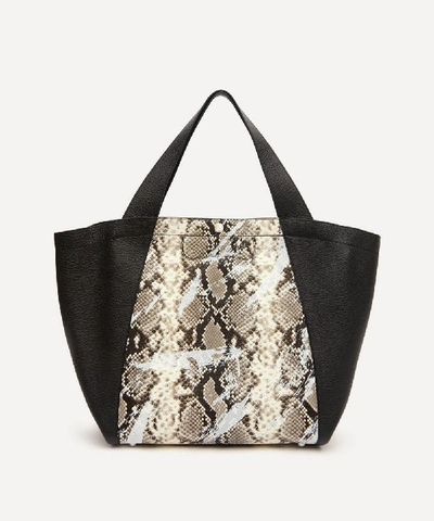 Shop Maison Margiela Python Print Leather Tote Bag In Black