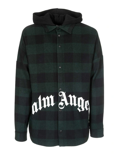 Shop Palm Angels Green Forest Green Jacket Featuring Hood In Black