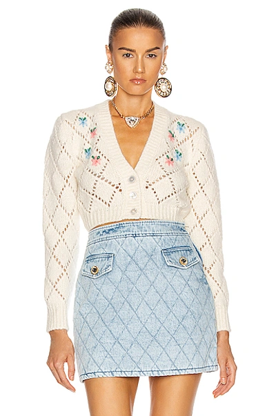 Shop Alessandra Rich Wool Cardigan With Floral Details In White