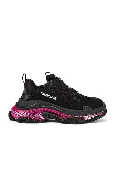 Shop Balenciaga Triple S Sneaker In Black & Pink Neon