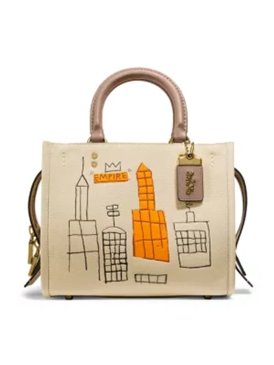 Shop Coach X Basquiat Rogue Mecca Leather Top Handle Bag In Ivory
