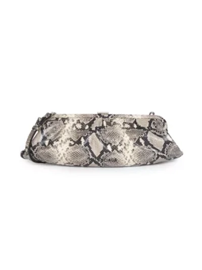 Shop Balenciaga Women's Extra-large Cloud Python-embossed Leather Clutch In Ecru