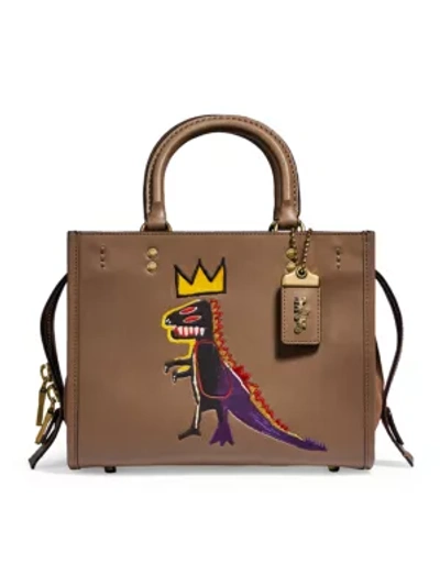 Shop Coach X Basquiat Rogue Pez Dispenser Leather Top Handle Bag In Taupe