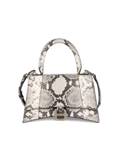 Shop Balenciaga Women's Hourglass Snakeskin-embossed Leather Top Handle Bag In Ecru