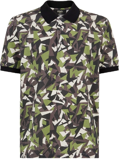 Fendi Geometric Camouflage Polo In Green | ModeSens