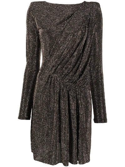 Saint Laurent Draped Metallic Padded-shoulder Dress In Black