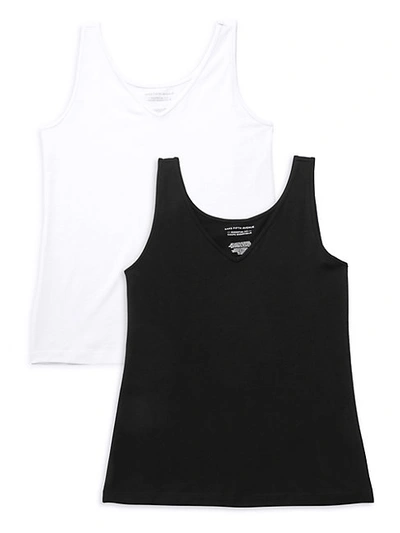 Shop Saks Fifth Avenue 2-pack Essential Fit Tank Top In White Black