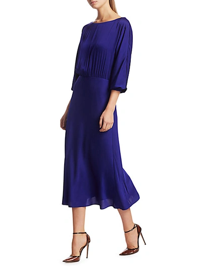 Shop Milly Women's Stretch Silk Dia Cowl-back Midi Dress In Sapphire