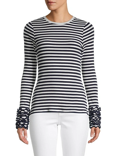 Shop Tanya Taylor Striped Stretch-cotton Sweater In Navy White
