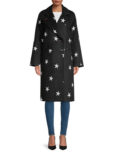 Shop Avec Les Filles Star-print Coat In Black White