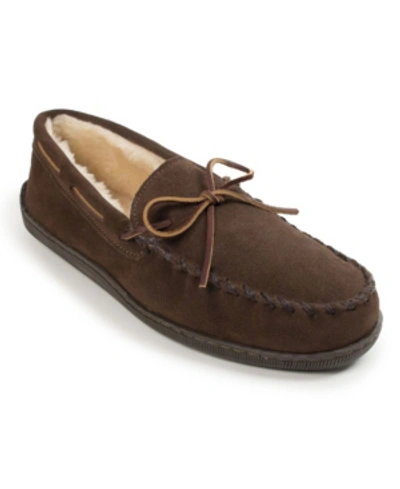Shop Minnetonka Men's Pile Lined Hard Sole Extended Sizes Slippers In Dark Brown