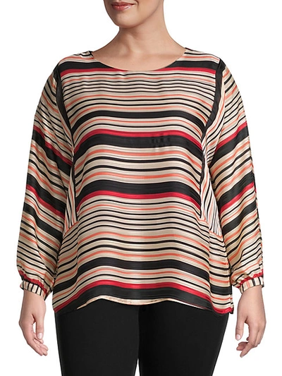 Shop Vince Camuto Women's Plus Striped Long-sleeve Top In Apricot Cream