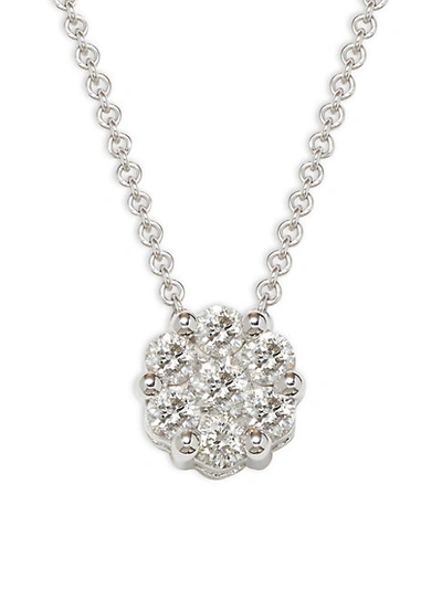 Shop Saks Fifth Avenue 14k White Gold & Diamond Flower Pendant Necklace