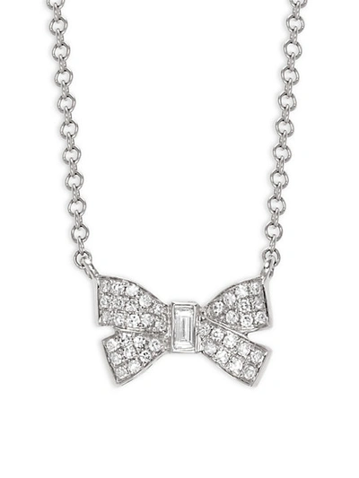 Shop Saks Fifth Avenue 14k White Gold & Diamond Bow Pendant Necklace