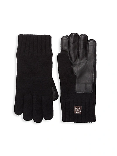 Shop Ugg Knit, Faux Fur & Leather Touchscreen Gloves In Black