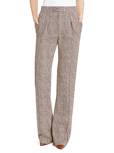 Shop Chloé Herringbone Print Wide-leg Pants In Brown Beige