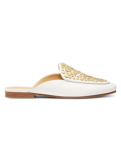 Shop Michael Michael Kors Farrow Studded Leather Mules In Optic White