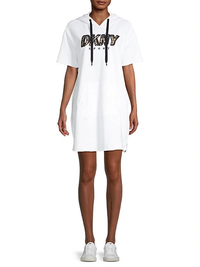 Shop Dkny Hooded Cotton-blend T-shirt Dress In White