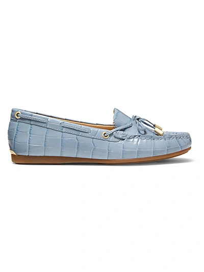 Shop Michael Michael Kors Sutton Croc-embossed Leather Mocassin Loafers In Pale Blue