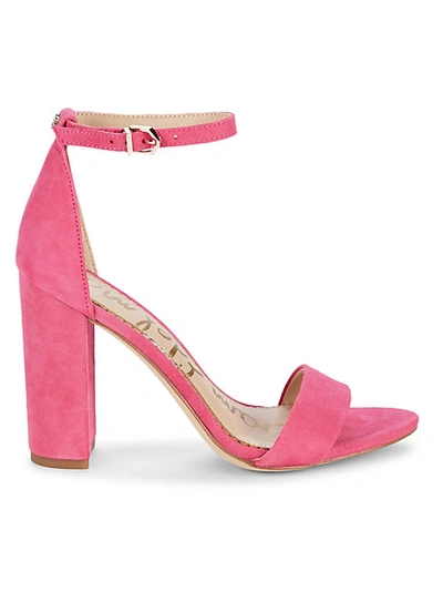Shop Sam Edelman Yaro Suede Block-heel Sandals In Pink Peony