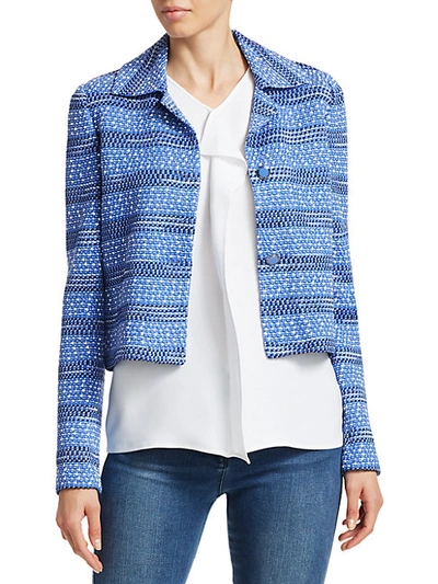 Shop St John Spread Collar Tweed Jacket In Blue