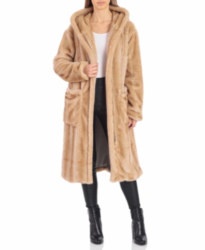 Shop Avec Les Filles Faux-fur Hoodie Coat In Beige