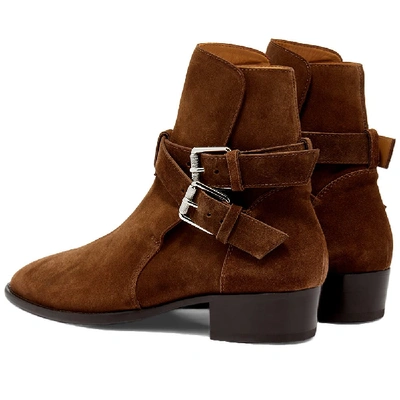 Shop Amiri Suede Buckle Boot In Brown