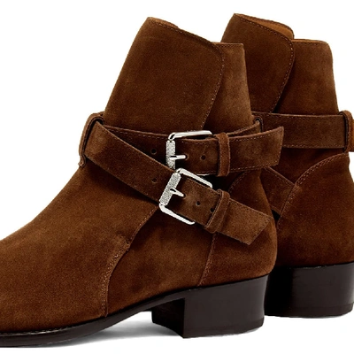 Shop Amiri Suede Buckle Boot In Brown