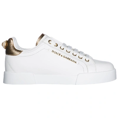 Shop Dolce & Gabbana Portofino Sneakers In Bianco / Oro