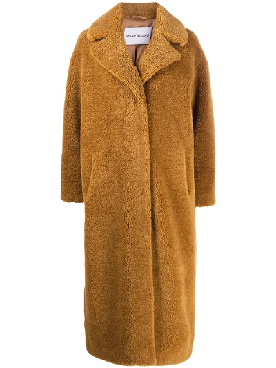 Shop Stand Studio Single Breasted Long Teddy Coat In Neutrals