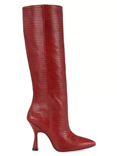 Shop Stuart Weitzman Parton Crocodile-embossed Leather Knee-high Boots In Chile