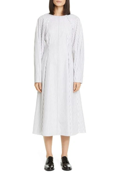 Shop Partow River Long Sleeve Midi Dress In White/ Gray Melange Stripe