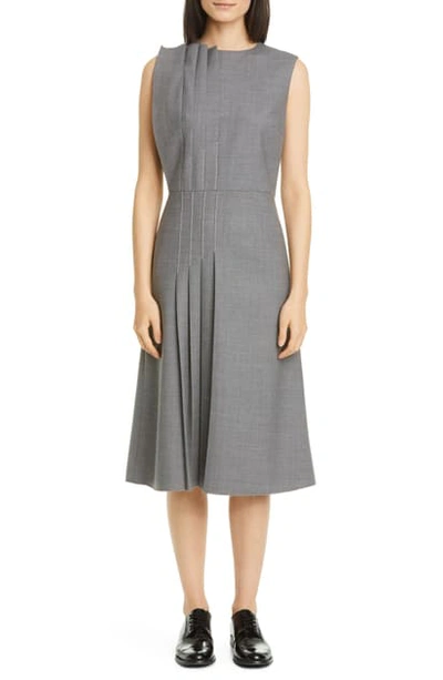 Shop Partow Lydia Asymmetrical Pleat Stretch Wool Midi Dress In Steel Gray