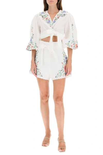 Shop Zimmermann Juliette Top With Embroideries In White,green,blue