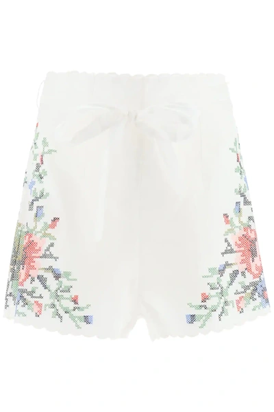 Shop Zimmermann Juliette Shorts With Embroideries In White,red,green