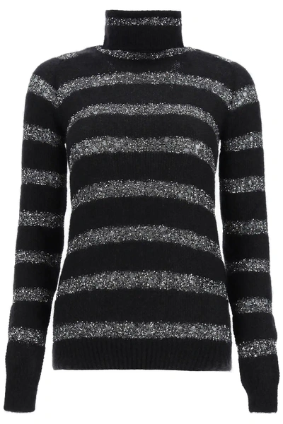 Shop Saint Laurent Mohair Pullover With Sequins In Black,silver